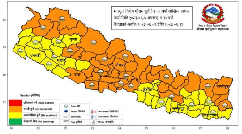 शुक्रबारदेखि आइतबारसम्म हावाहुरीसहित ठूलो वर्षाको सम्भावना रहेको महाशाखाको भनाइ