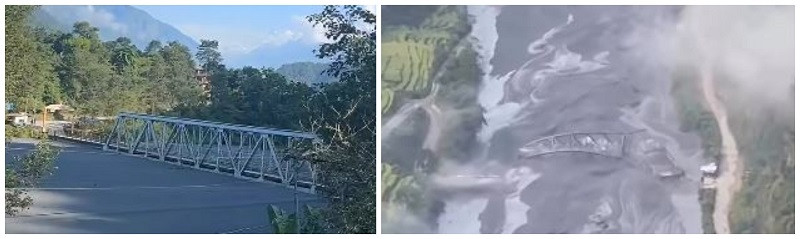 बुढीगण्डकीको बाढीले आरूघाटको पुल पनि बगायो, बजार क्षेत्र खाली गरियो