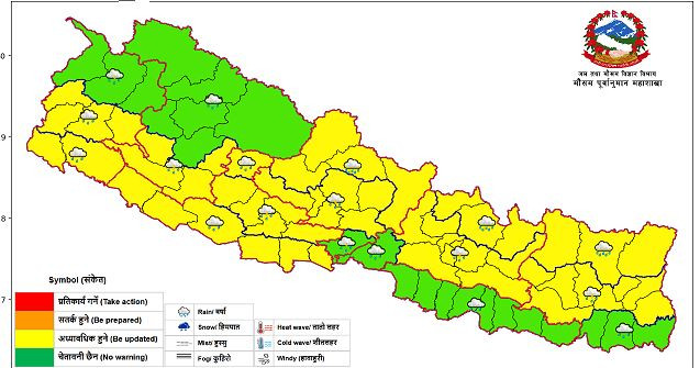 मधेशबाहेक अरू प्रदेशका एक/दुई ठाउँमा ठूलो पानी पर्ने सम्भावना