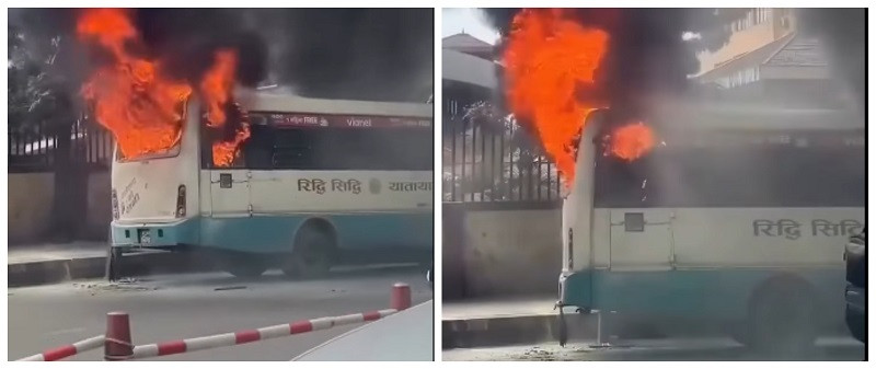 काठमाण्डाैको त्रिपुरेश्वरमा गाडीमा आगलागी
