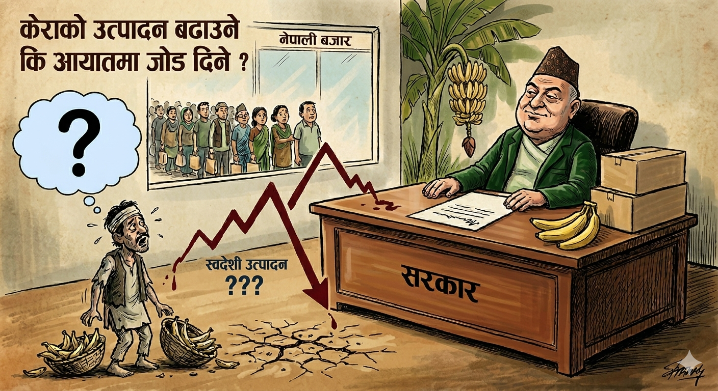 किसान झस्काउने केरा आयात निर्देशन : उत्पादन बढाउने कि आयातमै निर्भर रहने ?
