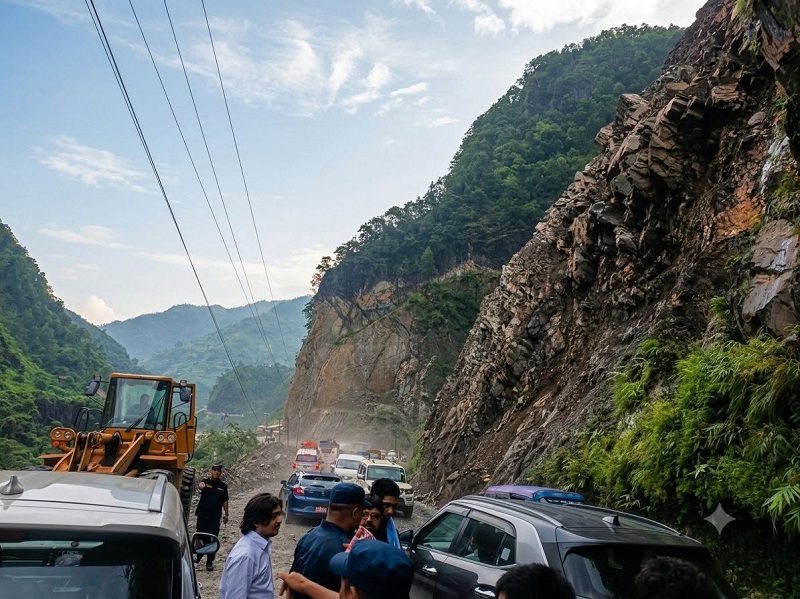 गाडी राेकेर तुइन खोलाको ढिस्को हटाइने